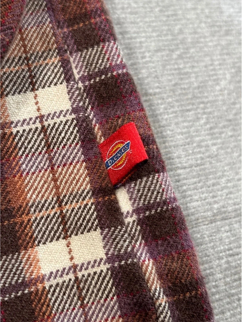 Dickies Women’s Flannel Shirt XS Brown Cream Plaid Button Up Long Sleeve Cotton